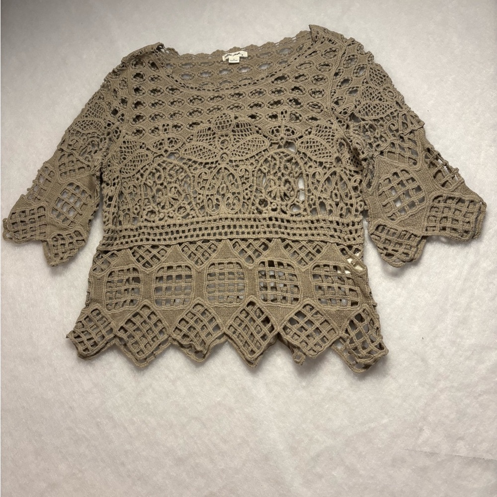 Crochet Lace Scoop Neck Scallop 100% Cotton Top by Ultra Pink Sz S Boho
